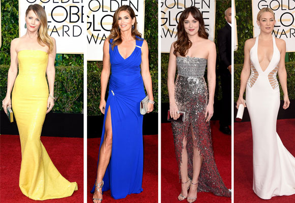 Leslie Mann, Cindy Crawford, Dakota Johnson y Kate Hudson. Golden Globes 2015