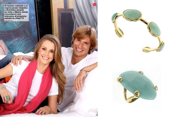 Carlos Baute y su esposa Astrid Klisans con pulsera y anillo de Coolook. Haz clic para comprar