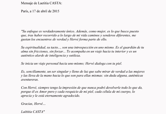 Carta de Laetitia Casta al centro Tacha
