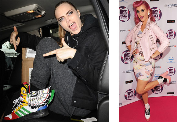 Cara Delevigne y Katy Perry con calzado de Jeremy Scott
