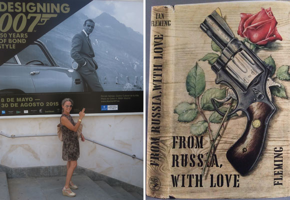 Carla Royo-Villanova a la entrada de la exposición y portada del libro 'Desde Rusia con Amor'