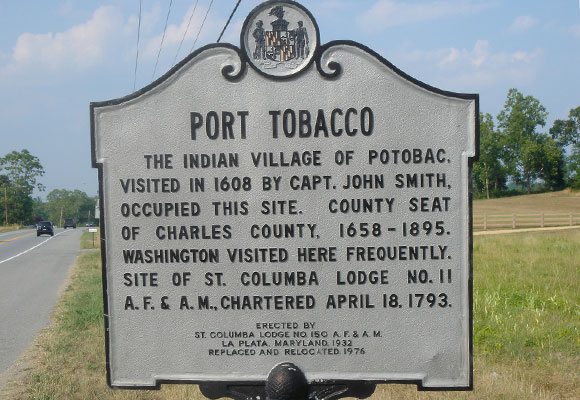 Placa histórica de Port Tobacco en Maryland