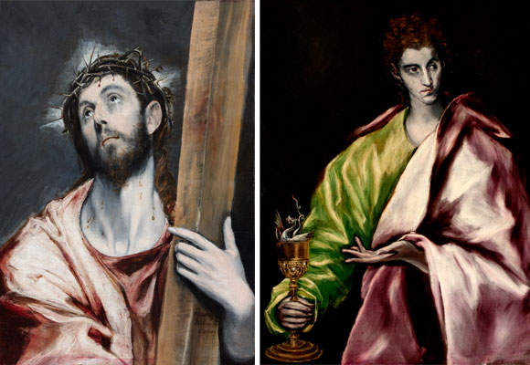 Cristo con la Cruz, 1585 (colección particular) y San Juan Evangelista 1610-1614 (Museo del Greco, Toledo)