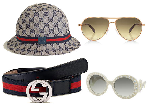 Gorro Gucci, cinturón Gucci, Gafas de aviador Tom Ford y gafas de sol de chica Prada. Haz clic para comprar