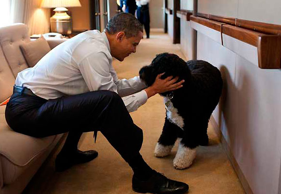 El presidente Obama junto a su perro Bo. 