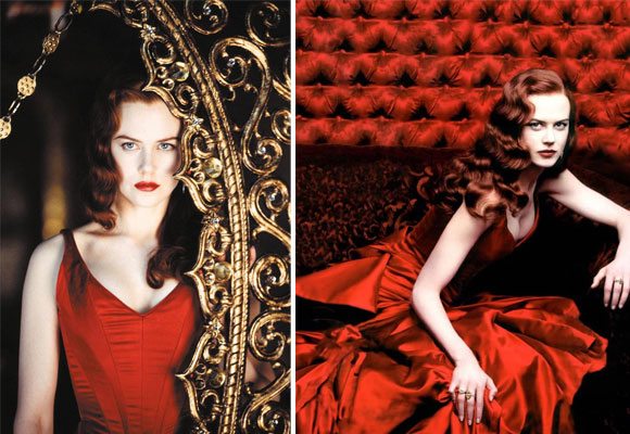 Nicole Kidman de rojo para Moulin Rouge. Foto de la drcha: Vogue