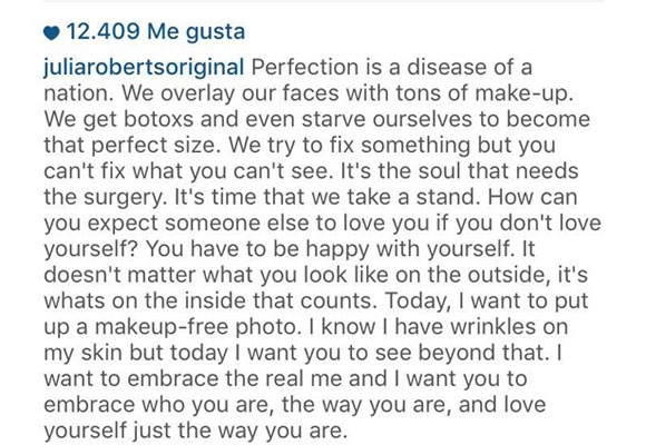Texto que Julia Roberts colgó bajo su foto en Instagram