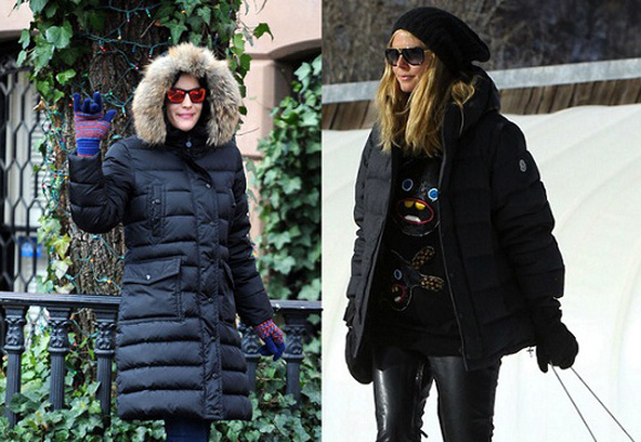 Anne Hathaway con plumas en NY y Heidi Klum con plumas en la nieve