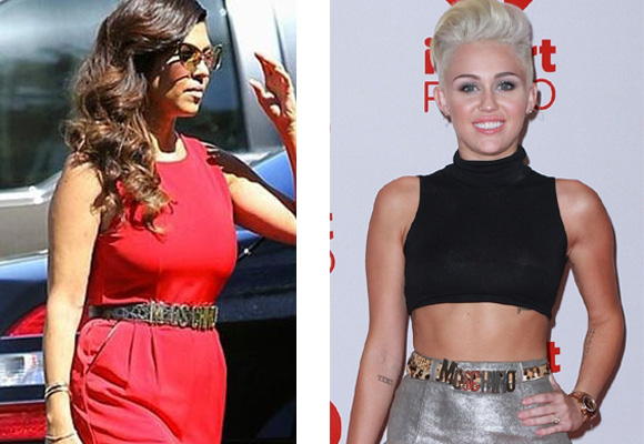 Las Kardashian y Miley, fans del cinturón de letras de Moschino. Aquí puedes comprarlo