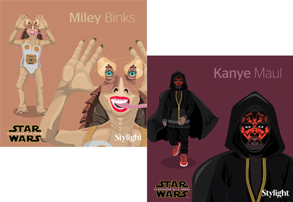 Miley de Jar Jar Binks y Kanye West de Darth Maul. ¡Totales!