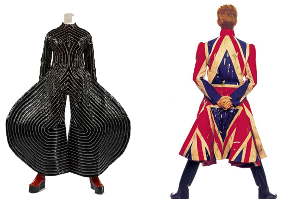 Los espectaculares diseños de Yamamoto y McQueen (a la derecha) para varias giras de Bowie