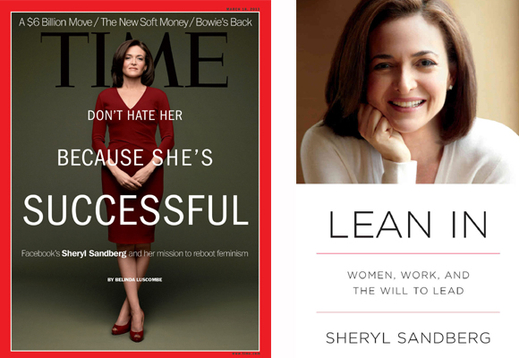 Sheryl Sandberg es ejemplo de éxito como demuestra la porta de Time. A la izda, su libro (Cómpra aquí)