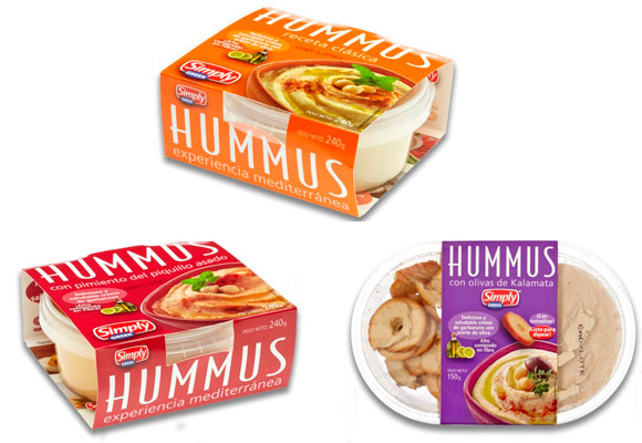 Hummus receta clásica (arriba), de pimiento y sabor Kalamata. Haz clic en la imagen para comprarlos