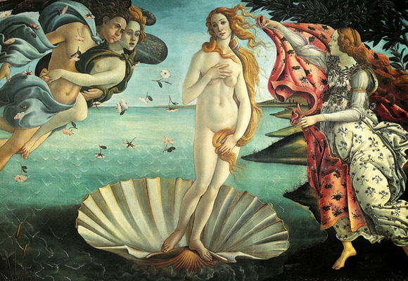 Cuadro del Nacimiento de Venus representando a la diosa del amor