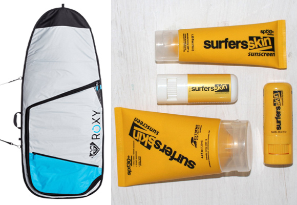 Funda para tabla de Roxy (68 euros) y cremas waterproof Surfer (10 euros)