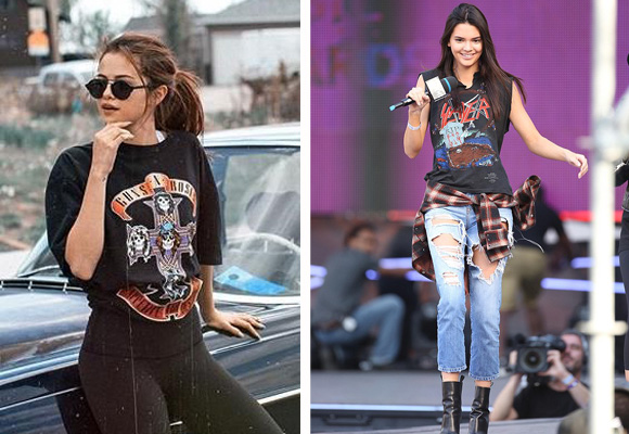 Selena Gomez y Kendall Jenner con camisetas roqueras