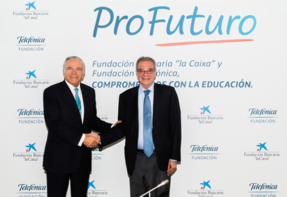 Los presidentes de Fundación Telefónica, César Alierta, y de la Fundación Bancaria ”la Caixa”, Isidro Fainé