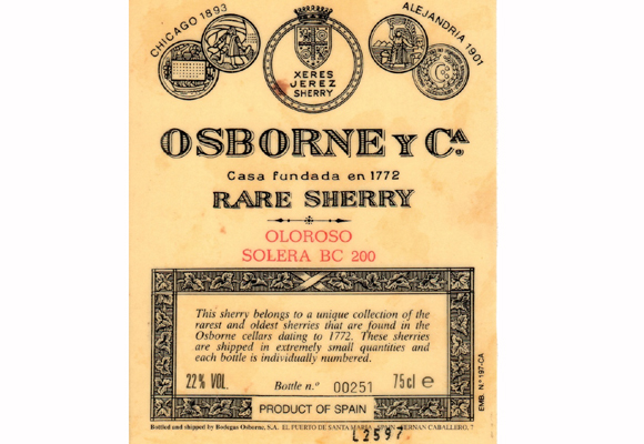 La tradicional etiqueta de los Rare Sherry de Osborne