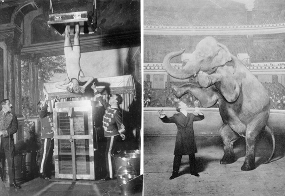 Houdini y Jennie, la elefanta, actuando en el Hippodrome de Nueva York (Library-of-Congress)