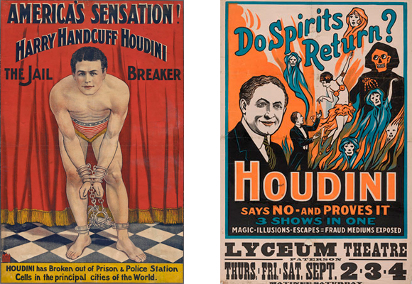 Harry Esposas Houdini. Publisher St. Paul’s Printing Co., Londres, c. 1905Cartel del espectáculo contra los falsos mediums, (Library of Congress)