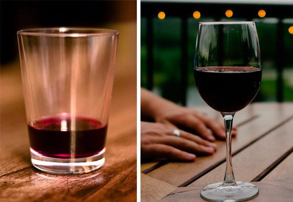 Hay mucha diferencia entre el vino servido en vaso y en copa